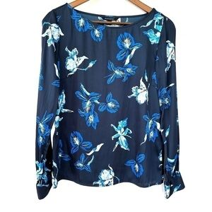 Banana Republic top with crew neckline and long sleeves, floral print,  satin